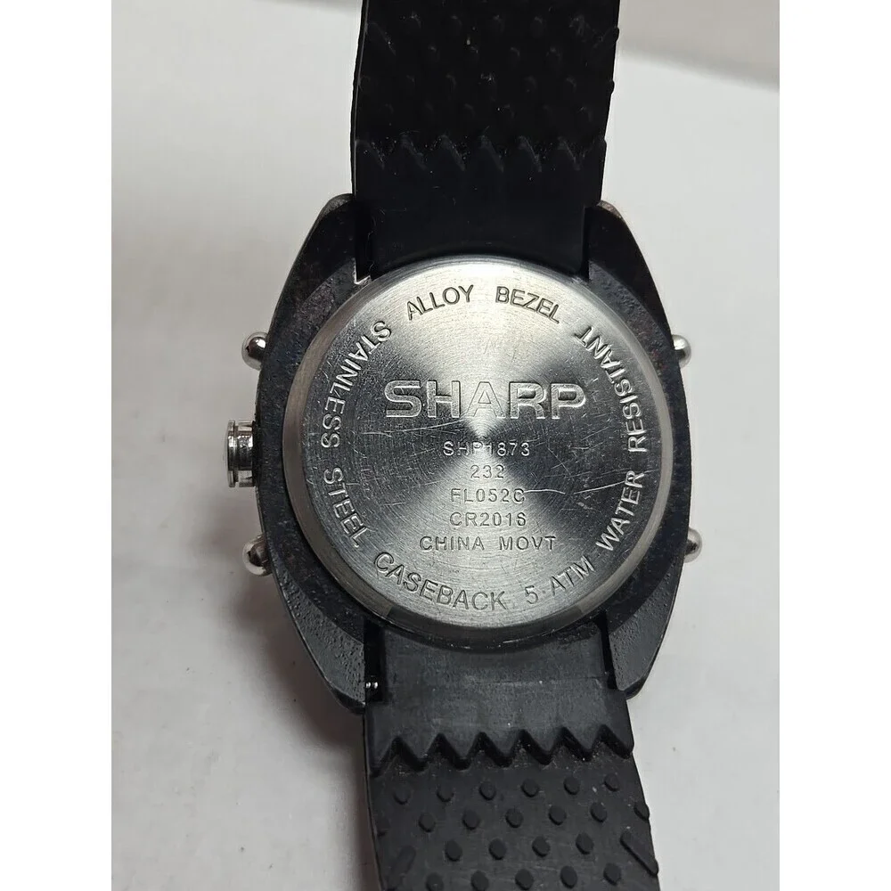 Sharp Analog Digital Quartz Sport Watch 5 ATM Black Rubber Band New Battery Mens